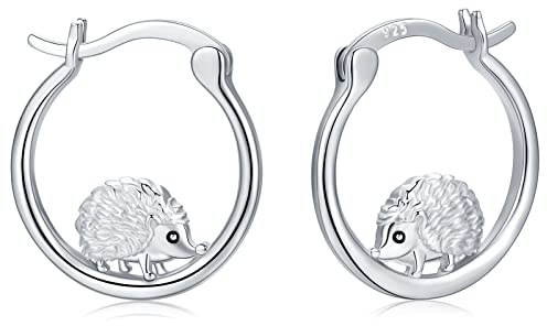 Hedgehog Earrings for Girls 925 Sterling Silver Hedgehog Gifts for Women Animal Hoop Earrings Hypoallergenic Cute Stud Small Earings Hedgehog Jewellery for Girls Kids Childrens