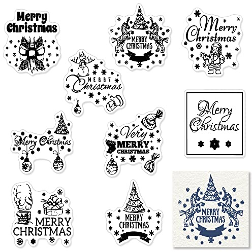 Christmas Greeting Words Clear Stamps for Card Making and Photo Album Decorations, Santa Claus Rubber Stamps Gift Bow Tree Pattern Word Silicone Stamp Seal for Christmas DIY Scrapbooking
