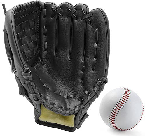 Baseball Glove,Baseball Softball Mitt with Ball for Kids Youth Adults Training and Beginner,Right Hand Throw,Left Hand Glove (Black, 11.5in)