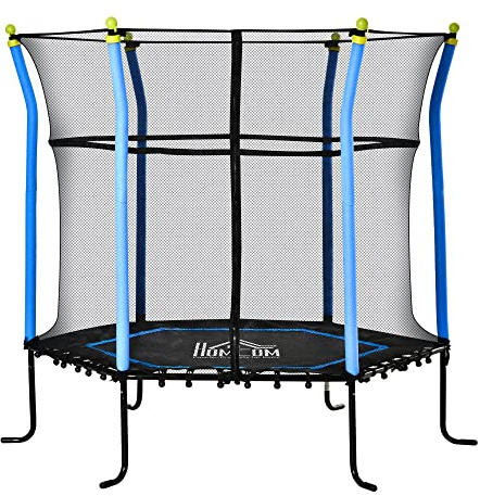 HOMCOM 4 FT/ 48 Inch Kids Trampoline With Enclosure Net Mini Indoor Trampolines for Child Toddler Age 3-6 Years Blue