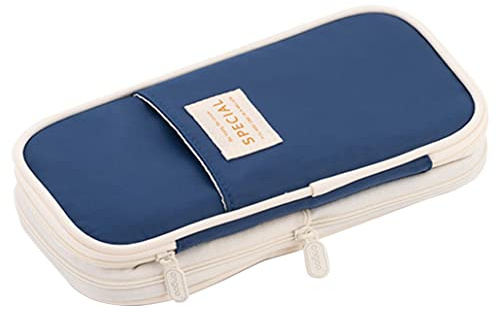 iSuperb Federmäppchen Leinwand Mäppchen Skalierbar Etui Stifte Schulmäppchen für Schüler Teenage Stationery Organizer Bag (Dark Blue)