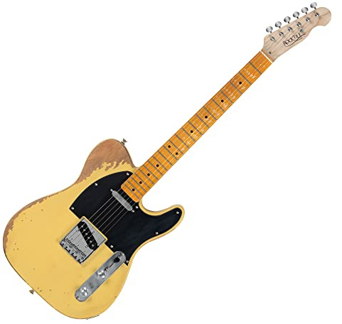 Rocktile Vinstage TL-HMBB Guitarra Eléctrica - Guitarra Relic en Estilo Aged - Cuerpo: Caoba - Diapasón/Mástil: Arce - 2x Single Coil Pickup - Hardware Vintage - Vintage Blonde