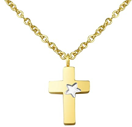 Hanessa Personalisierte Kette mit Gravur Edelstahl 50 cm mit Anhänger Kreuz in gold - Personalisierte Halskette für Frauen - Personalisierter Schmuck Damen