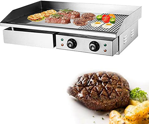 Plancha Elétrica Comercial, Grande Encimera Placa Calentadora Plancha de Plancha, Rango de Temperatura: 50~300 ℃, Plancha Cocina Electrica con Bandeja Recoge Grasa, Antisalpicaduras,822