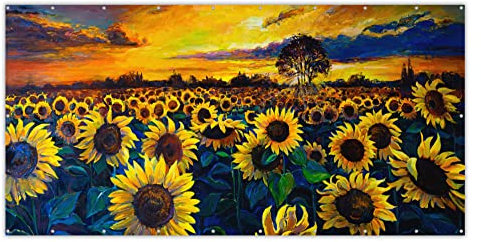 MuchoWow® Balkon Sichtschutz Sichtschutzmatte Balkonbanner Abdeckung für Terrasse Balkon Windschutz Blickdicht Wetterfest 300x120 cm Gemälde - Ölfarbe - Blumen - Sonnenblume