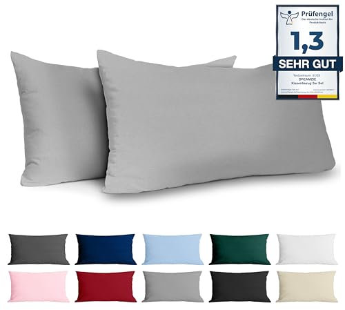 Dreamzie Kissenbezug 40 x 80 Renforcé Baumwolle (2er-Set) - Hellgrau - Dicht gewebt mit 57 Fäden/cm² - Kissenbezug 40x80 cm - Oeko Tex Zertifiziert