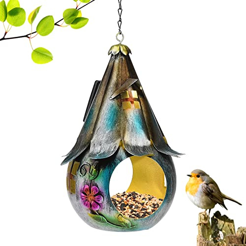 Fauitay Solar Bird Feeder Futterhaus Vögel Hängend Vogeltränke Garten Oder Balkon Deko Metallarbeiten im Freien Vogelfutterstation