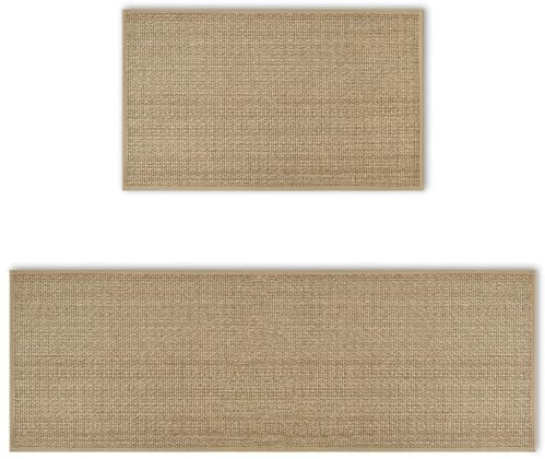 Artoid Mode Washable Non Slip Kitchen Rugs and Mats Set of 2, Rubber Backing Absorbent Kitchen Mats for Floor Front of Sink - 17x29 and 17x47 Inch