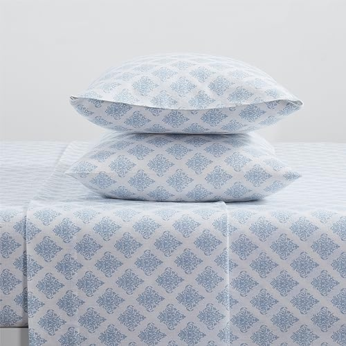 Tahari Home Queen Size 4-Piece Bedding Set - 2 Sheets & 2 Matching Pillowcases | Fitted & Flat Sheets | Cozy & Warm Brushed Flannel | Soft & Breathable | Durable & Wrinkle Resistant | Alexa Blue