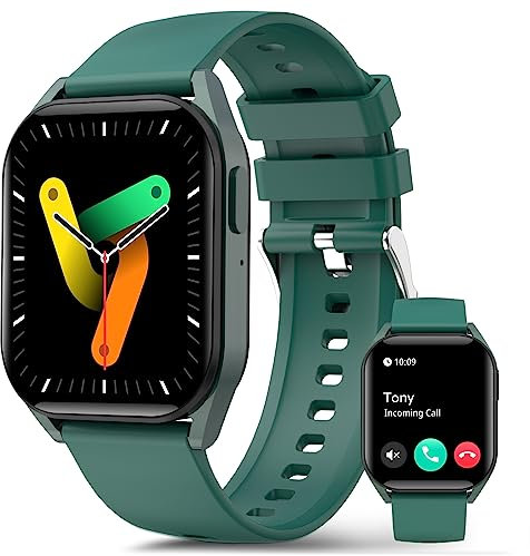 Bebinca Montre Connectée Homme Appels Mains Libres, 1,85 HD Super Grand écran,123 Sports,Tension artérielle,Pression artérielle,Podomètre,SpO2,Cardiofréquencemètre,Whatsapp,IP68Etanchéité,Vert