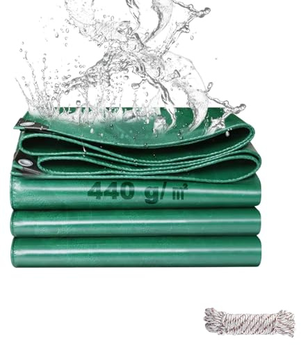 Telo Impermeabile Esterno 4x6m 440 g/m² Inspessire PVC con Rinforzato Occhielli, Telone Resistente Agli Strappi, Telo Protettivo Copertura Multiuso per Mobili da Giardino Barche Legno Piscina Camion
