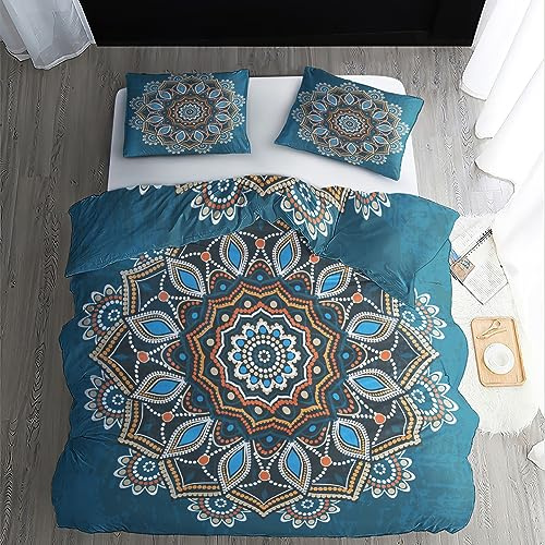ZDABAOEC Bettwäsche Mandala 140x200, Bohemian Wendebettwäsche, 110gsm Microfaser Bettbezug 2er Set, Weich Kuschelig Bügelfrei, 1 Kopfkissenbezug 70x90, mit Reißverschluss
