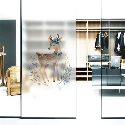 Fensterfolie Brauner Hirsch Grün Sichtschutzfolie Fenster Fensterfolie Blickdicht Milchglasfolie Selbstklebend Fenster Fensterfolie Selbsthaftend Folie Fenster Sichtschutz 60x116cm/1 Pcs