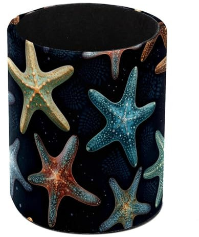 Sea Star Charming Standing Pencil Case, Cute Round Pen Holder Pouch Pencil Bag Makeup Brush Boxes for School Students Office Women Teens Girls Boys
