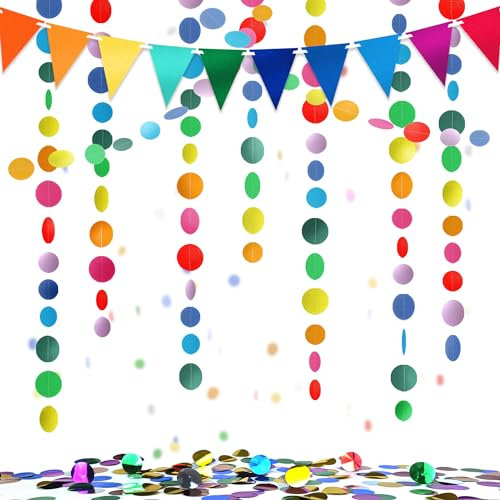 YBwanli, Guirnalda de Cumpleaños, Decoraciones para Fiestas, Guirnalda de Papel Redonda de 12 m, Banderines y Confeti de Colores, Fiesta, CREA una Atmósfera Colorida y Decoración de Carnaval