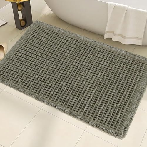 AIBIIN Badematte mit Waffelmuster, super saugfähig, rutschfest, maschinenwaschbar, Gummi-Rückseite, Badematte für Wohnzimmer, Badezimmer, Fußmatte, 45,7 x 76,2 cm,grüner