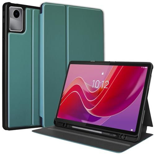 idudao Morbida TPU Custodia con Portapenna per Lenovo Tab M11, Cover Folio Shell per Tablet M11 11 Pollici 2024 TB330FU, Verde Scuro