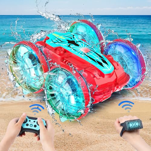 Poiale Amphibienfahrzeug Ferngesteuertes Auto, RC Auto mit Gestensensor 4WD 360° Drehbares, Wasserdicht, Ferngesteuertes Off-Road Spielzeugauto für Jungen Mädchen ab 3-18 Jahre Geburtstags Geschenke