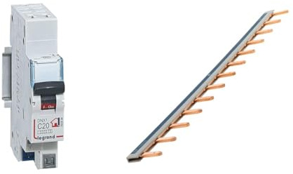 LEGRAND - Disjoncteur Phase + Neutre 230V DNX³ - Pouvoir de Coupure 3000A - 2A Courbe C - Bornes automatiques - 1 Module - Fabriqué En France & Peigne 13 modules noir/blanc longueur 220mm