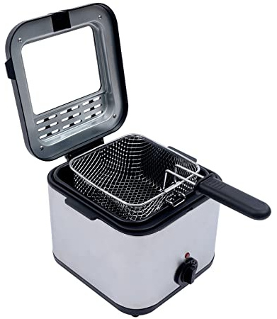 Electric Deep Fryer With Basket, 1000W Stainless Steel Home Countertop Small Fryer - 2.5 L Oil Capacity, View Window, Oil Dripping Hook & Adjustable Temp Control - Silver