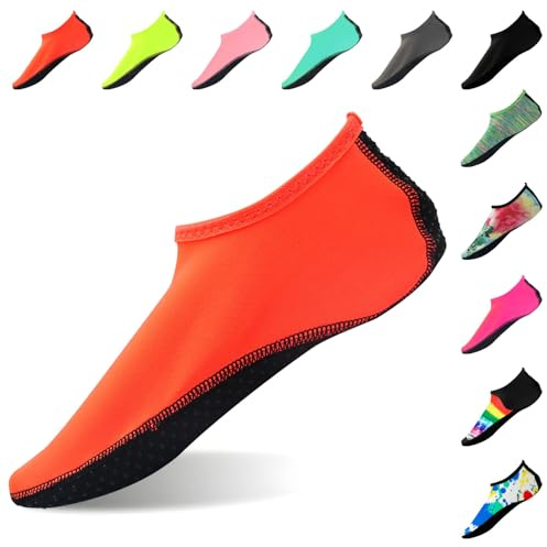 FANWINKJ Wassersocken, Yoga-Socken, rutschfest, atmungsaktiv und stilvoll, Wassersocken für Strand, Sport, Surfen und Schwimmen, für Damen und Herren, Orange, 42/43 EU