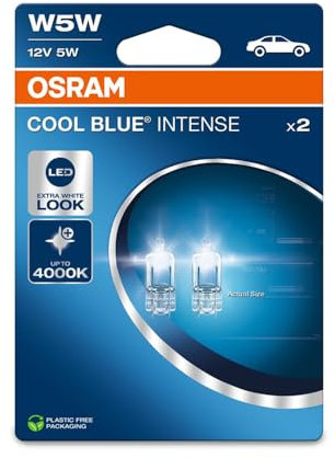 OSRAM COOL BLUE INTENSE W5W, hasta 4.000K, lámpara de señalización halógena, doble blister (2 lámparas)