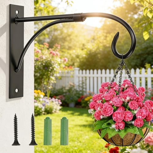 Norhogo Black Iron Garden wall Hanging Bracket, Baskets Plants Hooks | Outdoor Wall Mount Plants Hanging Brackest for Drying Rack Bird Feeder Lantern Windchime House Sign