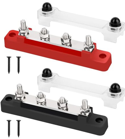 2 Pezzi Blocco di Distribuzione 12V-48V DC Busbar Morsettiera di Alimentazione Morsettiera Batteria Bus Bar Rosso e Nero con 4 X M6 Terminale a Bolts Nero Rosso per RV Auto Camion Camper Barca