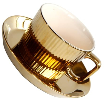 CIYODO Kaffeetasse mit Untertasse 1 Satz 250ml aus Keramik Weiß | Wasser und Getränke, Einzeln Nutzbar, Praktisch für Bäckerei und Dessertladen
