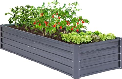 Ohuhu Hochbeet Metall Pflanzenbeet 240x90x60 cm, Hochbeete für Garten aus robustem Stahlblech mit stabilem Design, Rostschutz und Langer Haltbarkeit – Ideal für Gemüse, Kräuter & Blumen Anthrazit