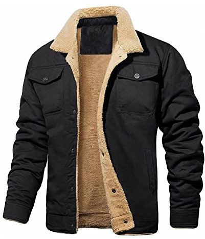 Herren Fleece Winterjacke Outdoor Cargo Fliegerjacke Militär Winterparka Winddichte Freizeitjacke Stehkragen Warme Gefütterte Jacken mit 5 Taschen