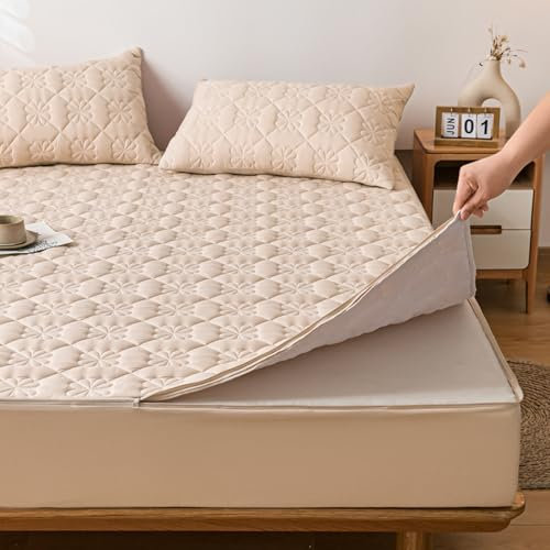 Housse de protection de matelas imperméable respirante avec fermeture éclair personnalisable, anti-poussière et lavable, convient aux lits simples/double/king size de 90 x 190 cm, beige
