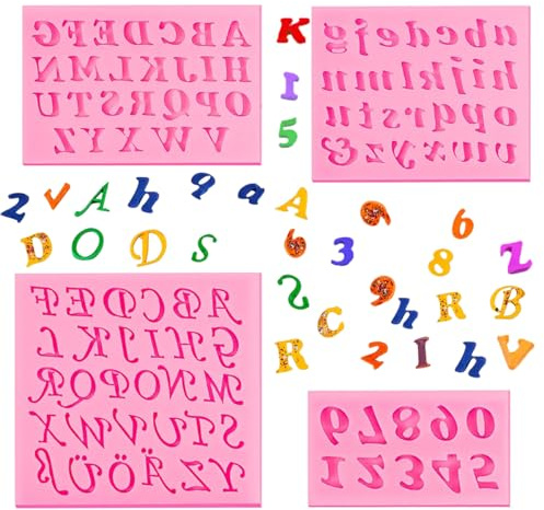 ZOOMPIL Silikon Buchstaben Zahlen Form, 4 Stück Zahlen und Alphabet Silikonform, 0–9 und Alphabet A-Z geprägte Fondantform, für Süßigkeiten, Schokolade, Eiswürfel