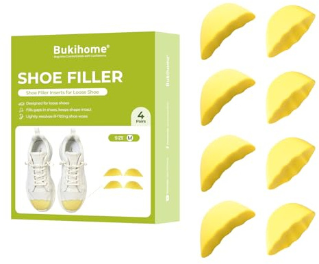 Bukihome Inserti per scarpe - Inserti per scarpe larghe - 4 paia di inserti per dita per scarpe troppo grandi, riduttori di taglia per scarpe per rendere le scarpe adatte, Giallo, M