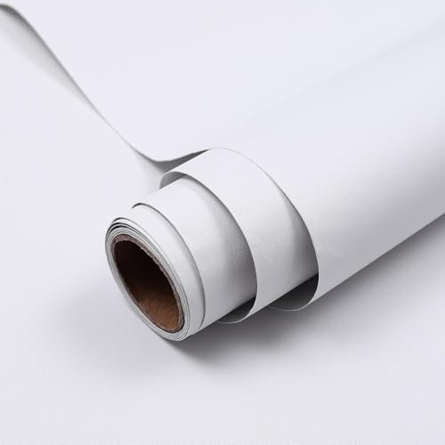 Hode Self Adhesive Wallpaper, White Peel and Stick Wallpaper Matt, Kitchen Vinyl Wrap for Furniture Cupboard Covering Contact Removable Wallpaper Waterproof 30X300cm