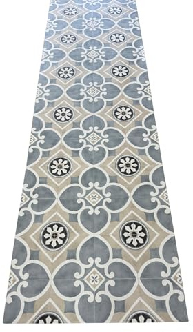 Tappeto in vinile per cucina, terrazza, esterni, facile da pulire, base antiscivolo, design ACHI (grigio/blu, 100 x 200)