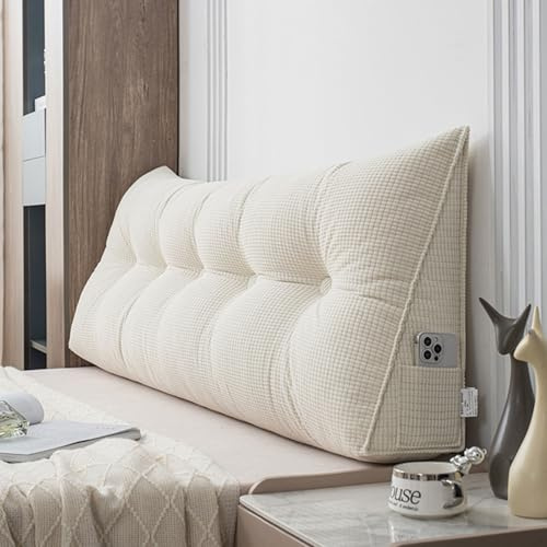 CXLT Corn Velvet Headboard Pillow King Size Queen Double Single Bed Back Cushion Couch Reading Pillows, Washable Wedge Head board Cushion, Triangle Backres Lumbar Support(Size:60X50X20CM,Color:Beige)