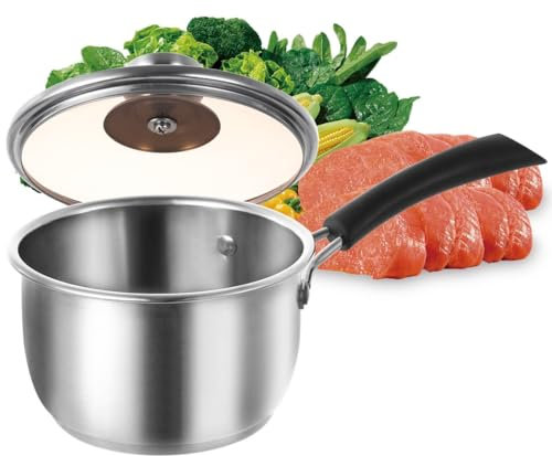 Vestamore Babynahrung Edelstahl Topf 14cm Antihaft Milch Heizpfanne Spiegel-Finish für Induktion und Gasherd