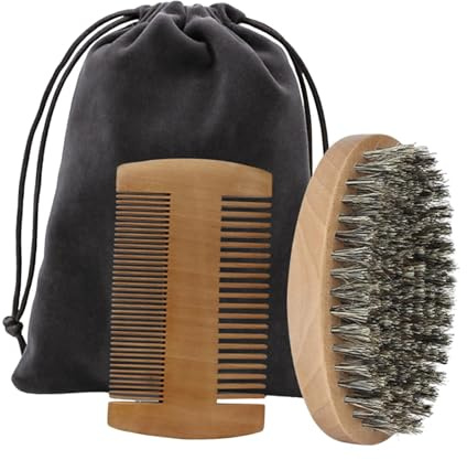 LeeQinersw Set di Cura per Barba E Baffi Da Uomo, Include Pettine in Legno E Custodia, Manico in Legno
