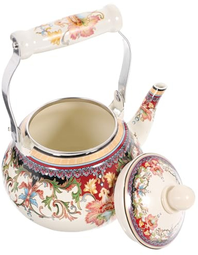 MOTHNUR Bouilloire en Émail Épais 1,5 L Marmite à Eau Bouillante en Acier Émaillé Compatible Gaz et Induction Cuisine et Préparation de Thé Motif Fleur D’amour