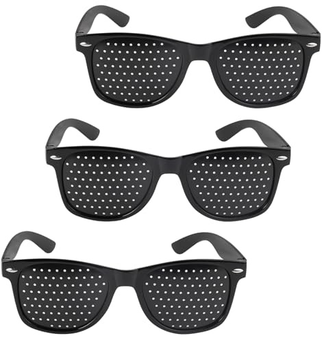 3 Pieces Pinhole Glasses, 15 x 14.5 x 4.8 cm Pin Hole Correction Glasses for Eye Training, Vision Improvement & Relaxation, Men Women Grid-Glasses Pinhole Sunglasses Care Exercise Eyewear, Black
