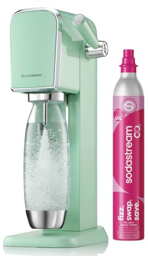 SodaStream - Art Sparkling Water Maker, Retro Design, Quick Connect CO2 system, Includes 60L Gas Cylinder, BPA-Free 1L Bottle, Mint Green