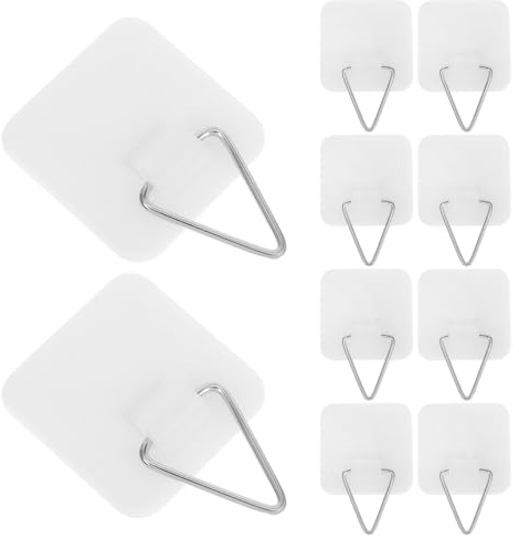 Mikikit Lot de 20 Crochets Adhésifs Plats Invisibles pour Tableaux et Assiettes, Supports Muraux sans Perçage Dos Blanc, Fixation Forte pour Décoration Murale Salon, la Cuisine,