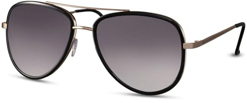 styleBREAKER Pilotglasögon, unisex, återvunna | Hybridflygarglasögon med dubbla steg | Glasögon havsplast UV400 | retrodesign | inkl. tygpåse och rengöringsduk, Ram svart guld/glas grå toning