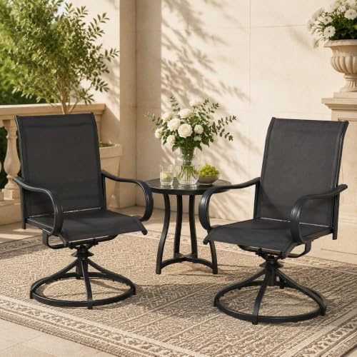 LIFERUN Gartenstühle 360° drehbar, 2er Set Drehstühle, mit Hochlehner | Terrassenstühle Metall, Balkonstühle, Wetterfeste Rostbeständig, bis 150 kg belastbar, Für Terrasse Balkon Bistrot, 2 PCS