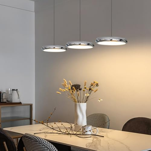 Bellastein LED Pendelleuchte Esstische Dimmbare Hängelampe Esszimmer Esstischlampe Fernsteuerung LED Deckenleuchte, Modern Design Atmosphäre Hängeleuchte für Küche Büro Hängend Lampe (Chrom, 3 Köpfe)