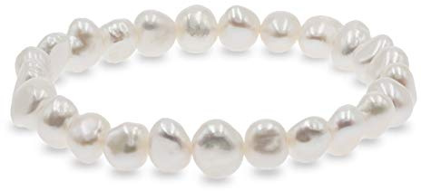 Secret & You Bracelet de perles de culture d'eau douce baroques blanches ou colorées Perles de 8 à 9 mm dans la bande élastiquée de 18 cm