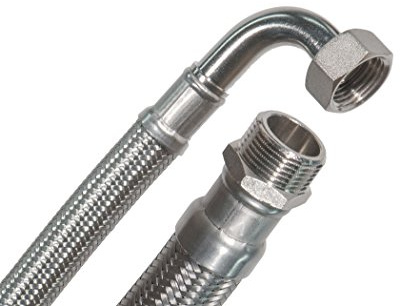 SFX® Panzerschlauch 30cm Flexschlauch 1/2 Zoll AG x 1/2 Zoll ÜM (IG) mit 90°Bogen Edelstahlgeflecht Wasserschlauch Wasserleitung Trinkwasserschlauch 300mm