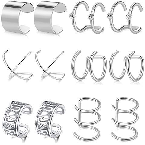AceFun Ohrklemme Silber 6 Paare Edelstahl Ohrclip Fake Ohrring EIN Piercing Ohr Schmuck Set für Männer Frauen
