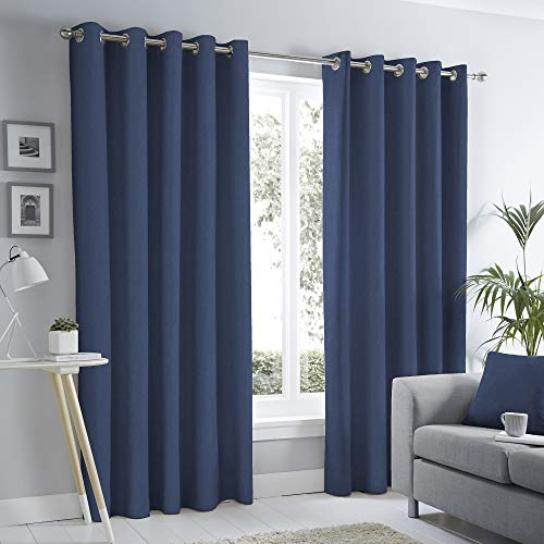 Fusion Navy Blue Curtains W66 x L72 – 100% Cotton Eyelet – Thermal Blackout Drapes – 2 Panels – Dark Blue Window Treatment for Bedroom, Living Room & Door – Sorbonne Collection